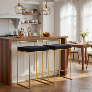 Sunvega Gold and Black Velvet Upholstered Stackable Counter Stool Set of 2