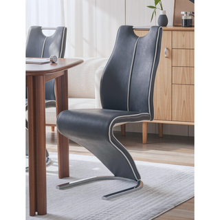 Sunvega Contemporary Zigzag Style Half Moon Metal Base Dining Chairs with White Welt Detail