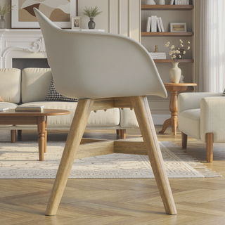 Sunvega Outdoor Dining Chairs with Acacia Wood Legs and Taupe Plastic Seat Set of 2