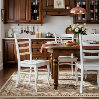 Sunvega White Finish Wooden Ladder-Back Dining Chairs Set of 2