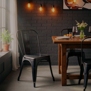Sunvega Set of 2 Sanded Matte Black Industrial Metal Dining Chairs for Kitchen Cafe Bar