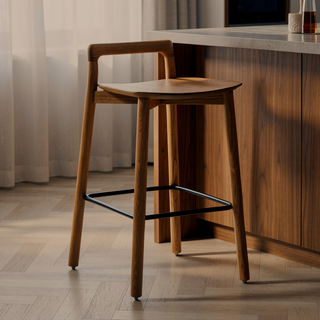 Sunvega 26.5 Inch Modern Minimalist Low Back Wood Counter Stool in Dark Brown Walnut