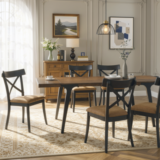 Sunvega Brown and Black Side Chairs with Padded Backrest and Seat for Dining