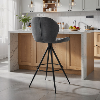 Sunvega Swivel Counter Height Bar Stool with Charcoal Fabric and Black Finish