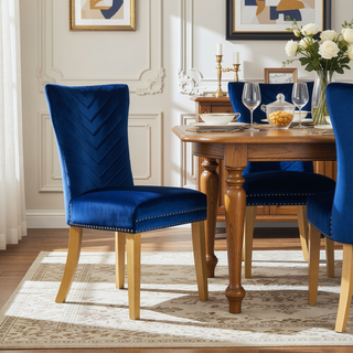 Sunvega Gold Velvet Upholstered Dining Chairs with Tufted Design and Metal Legs