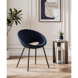 Sunvega White Boucle & Black Finish Side Chair with Padded Seat & Back Cushion