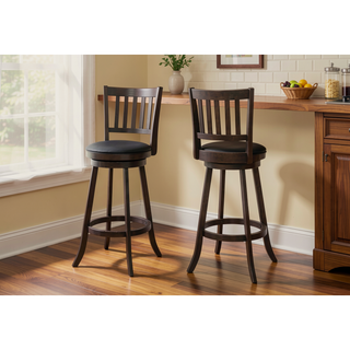 Sunvega Swivel Bar Stools Set of 2 with Black Leather-Look Seats and Espresso Finish