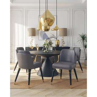 Sunvega Modern Faux Leather Upholstered Dining Chair with Gold Metal Ferrules
