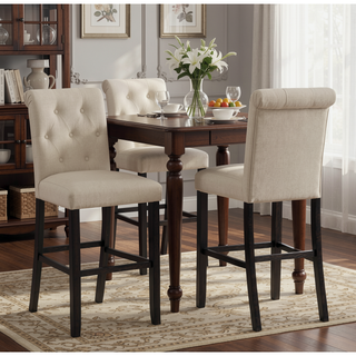 Sunvega Upholstered Tufted Barstools with Solid Wood Legs, Set of 2