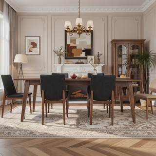 Sunvega Mid-Century Modern Vegan Leather Dining Chairs with Walnut Finish Set of 2
