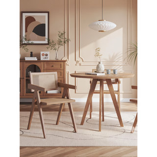 Sunvega Modern Natural Cane Armchair with Square Backrest for Dining Room