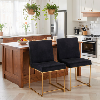 Sunvega Gold and Black Velvet Upholstered High Back Dining Chairs Set of 2