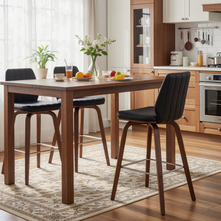 Sunvega 30 Inch Swivel Gray Faux Leather and Walnut Wood Bar Stool