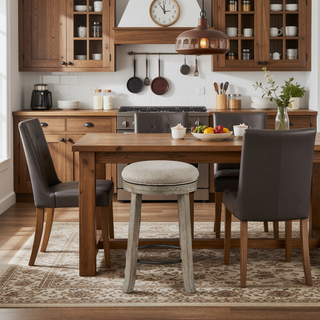 Sunvega Textured Grey Upholstered Swivel Counter Stool with Distressed Frame