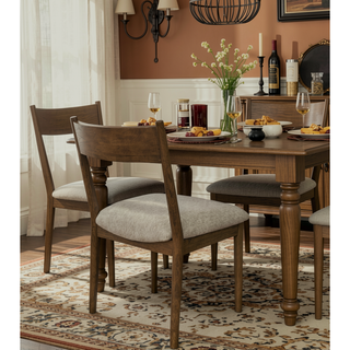 Sunvega Modern Latte Finish Polyester Upholstered Cresent Chair Set of 2