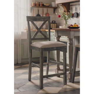Sunvega Martha II Tan Linen Weathered Gray Finish Counter Height Chair Set of 2
