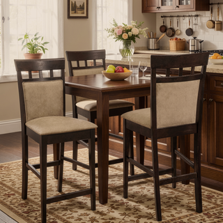 Sunvega Cappuccino Finish Upholstered Counter Height Stools with Cut-Out Backs