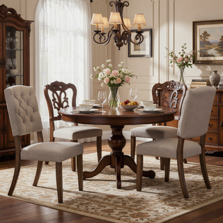 Sunvega Transitional Dining Chairs Set of 2 with Tufted Back and Beige Linen Upholstery