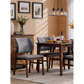 Sunvega Yellow Fabric and Walnut Finish Wooden Side Chair with Padded Seat