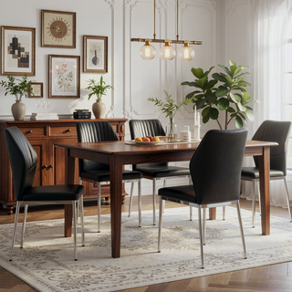 Sunvega High Resilience PU Dining Chair Set of 4 with Silver Metal Legs and Vertical Stripe Back