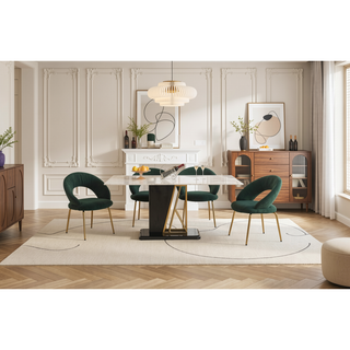 Sunvega Velvet Fabric Dining Chair with Curved Backrest and Golden Metal Legs for Kitchen
