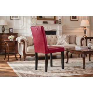 Sunvega Urban Style Leatherette Padded Parson Chair with Solid Wood Legs, Set of 2