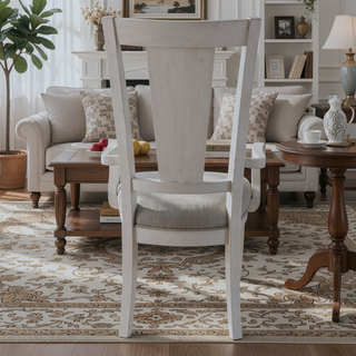 Sunvega Light Grey and Weathered White Padded Arm Chair Set of 2 for Dining Room