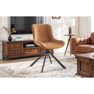 Sunvega Mid-Century Modern Tufted Diamond Pattern Upholstered Swivel Dining Chair