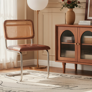 Sunvega Mid-Century Modern Dining Chairs Set of 2 with Mesh Backrest and PU Leather Seat