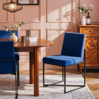 Sunvega Fuji Contemporary High Back Dining Chair with Upholstered Seat in Blue Velvet