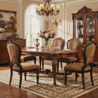Sunvega Traditional Formal Side Chairs Set of 2 with Jacquard Upholstery and Cherry Finish