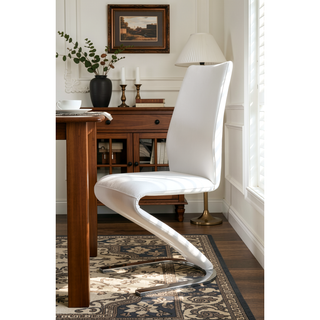 Sunvega Contemporary Style Black Leatherette Dining Chairs with Z-Shaped Chrome Base