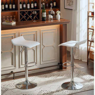 Sunvega Contemporary Chrome Air Lift Adjustable Swivel Stools with White Seat