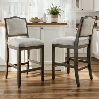 Sunvega Set of 2 Rustic Rubber Wood Bar Stools with Ergonomic Backrest for Kitchen Island