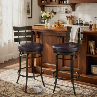 Sunvega Piren Swivel Counter or Bar Stool with Brown Faux Leather Upholstery