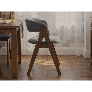 Sunvega Walnut Finish Round Dining Table with Fixed Tabletop for Family Meals