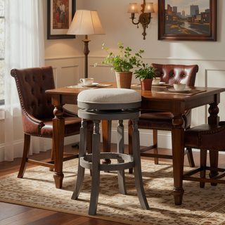 Sunvega 30 Inch Bar Stool with Weathered Gray Finish and Beige Fabric Seat