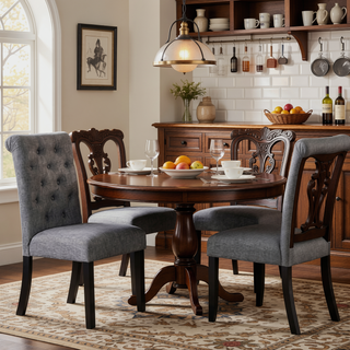 Sunvega Modern Set of 2 Grey Fabric Dining Chairs with Plush Cushion and Nailhead Trim