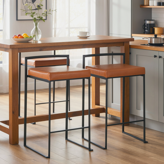 Sunvega Contemporary Stackable Counter Stool with Black Frame and Camel Faux Leather Cushion