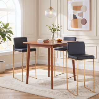 Sunvega Contemporary High Back Barstool with Padded Seat and Backrest in Black Faux Leather
