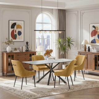 Sunvega Foam-Padded Upholstered Dining Side Chairs with Sloped Arms and Elegant Handle