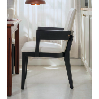 Sunvega Modern Walnut Finish Wood and White Glossy PU Leather Dining Chairs Set of 2