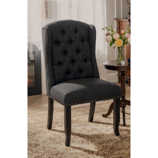 Sunvega Rustic Style Antique Black And Gray Finish 2pc Side Chair With Button Tufted