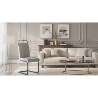 Sunvega Modern Faux Leather Upholstered Dining Chairs with Black Metal Legs Set of 4