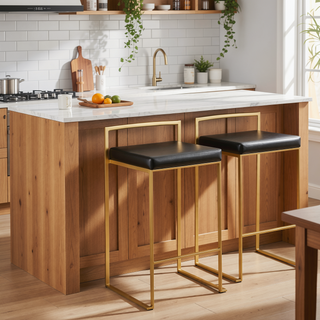 Sunvega Gold and Black Faux Leather Upholstered Stackable Counter Stool Set