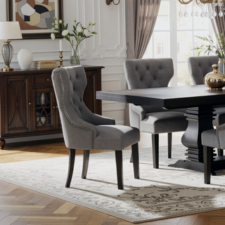 Sunvega Gillian Grey and Black Upholstered Dining Side Chair with Wingback Design
