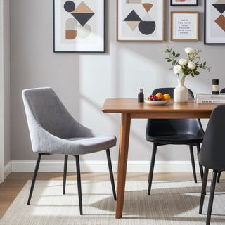 Sunvega Contemporary Black Metal and Grey Corduroy Fabric Dining Chair Set of 2