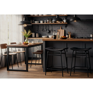 Sunvega Modern Kitchen Barstool Set Of 2 With Black Leather Look And Metal