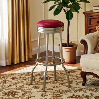 Sunvega Retro 1950s Diner Stool with Vibrant Red Cushion and Chrome Base
