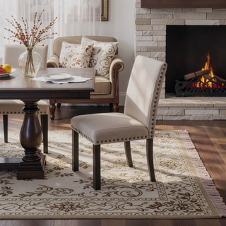 Sunvega Natural Linen Blend Upholstered Counter Dining Chair Set with Antique Gray Wood Legs